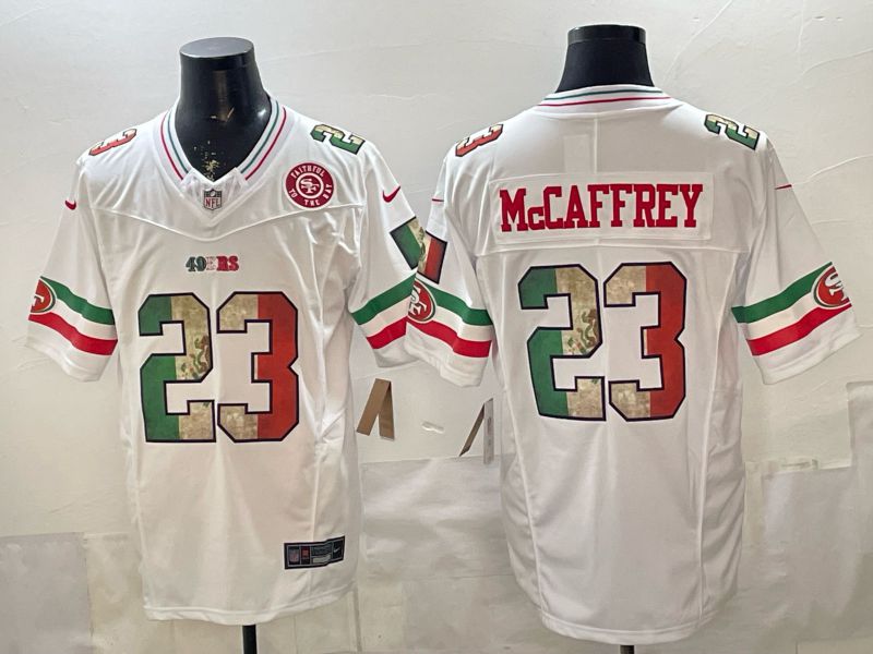 Men 2026 San Francisco 49ers #23 Mccaffrey White three generations Nike Limited NFL Jersey style 007